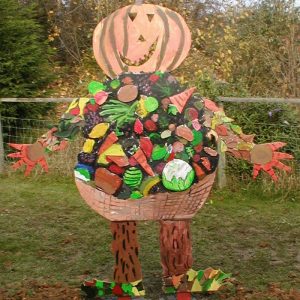 Autumn, part of series of wood reliefs on seasons, High Wycombe primary