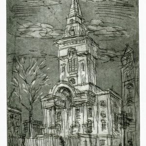 Christchurch, Spitalfields, drypoint aquatint on steel plate